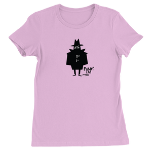 Pink women's t-shirt with black Faker character in the front