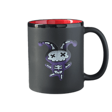 Black mug with red interior featuring The Nerd avatar from Trivia Murder Party 2 