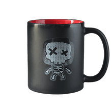 Black mug with red interior featuring The Nerd avatar from Trivia Murder Party 2 